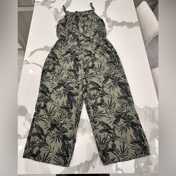 Old Navy Pants - Old. Navy jumpsuit olive color with leave design/motif.   Size L